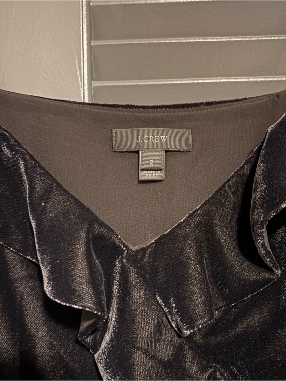 J. Crew Black Velvet Ruffle Neck Blouse - Picture 2 of 5